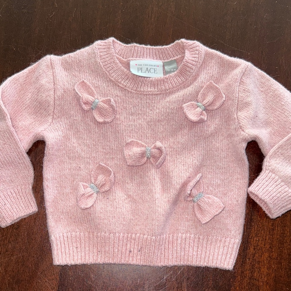 The Children's Place Light Pink Bow Applique Sweater